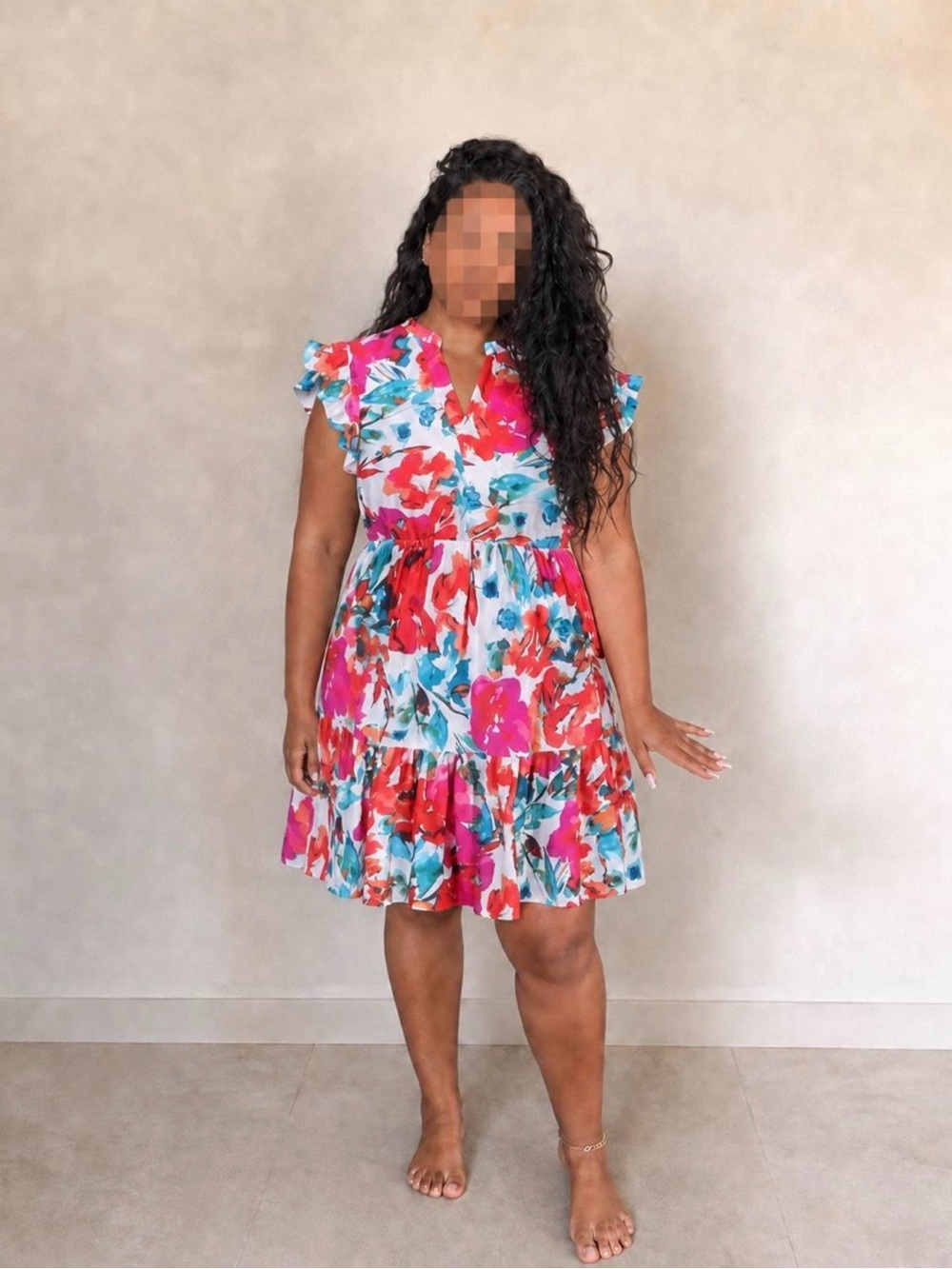 Vibrant Pink Floral Tiered Mini Dress